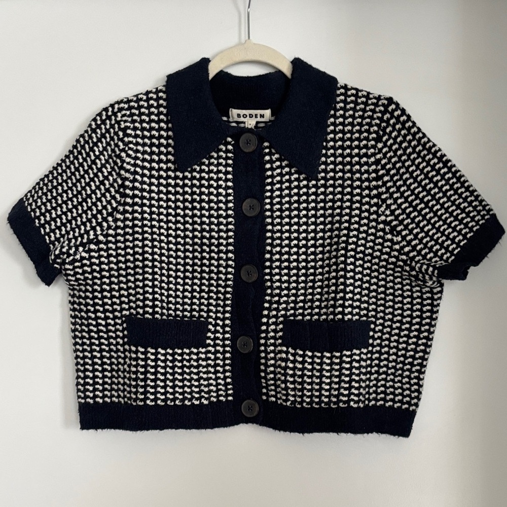 Boden Navy & White cotton/wool Cardigan